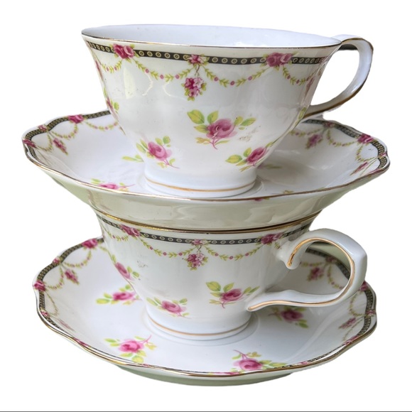 Grace Tea Ware Rose Teacup Saucer Set of Two Beautiful Rose Vintage Bone China - Picture 5 of 13